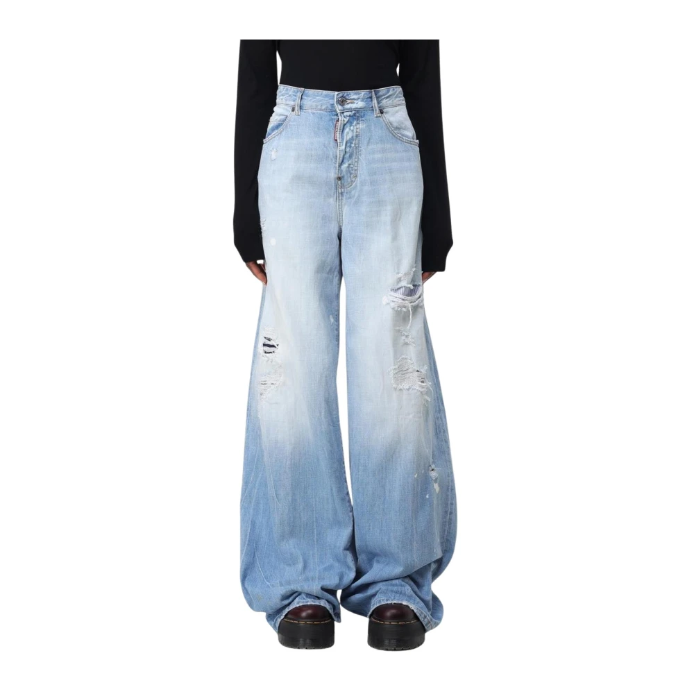 Dsquared2 Women's Blue Stylish Distressed Wide Leg Jeans