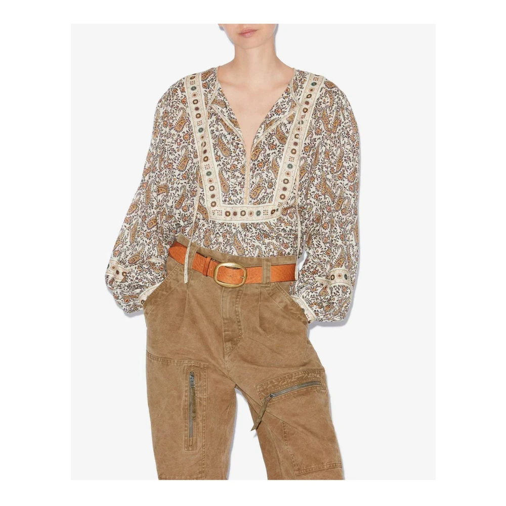 Isabel Marant Étoile Gedrukte katoenen blouse met verzamelde details Multicolor Dames