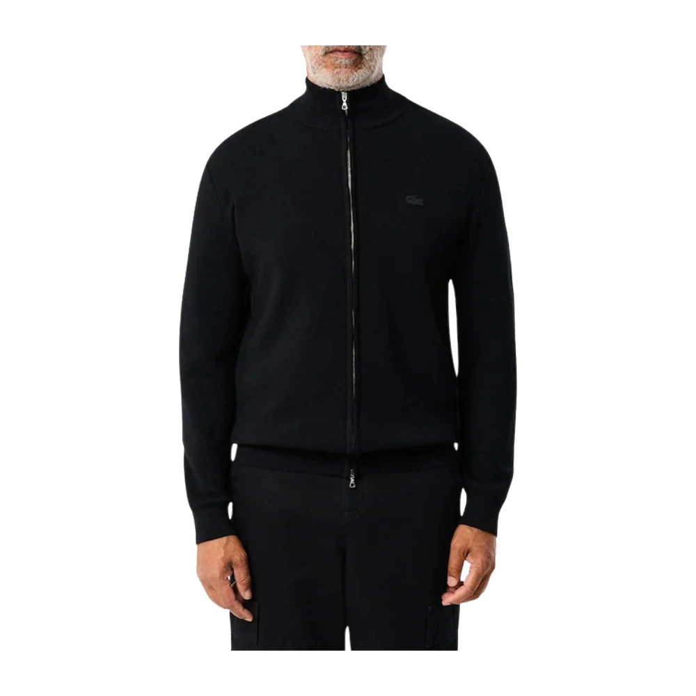 Lacoste Zwarte Merinowol Zip Trui Black Heren