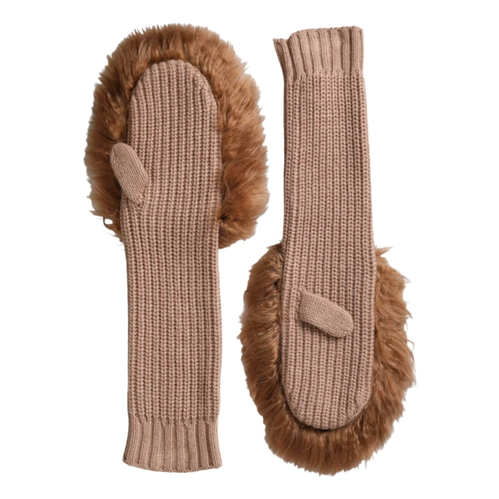Dolce & Gabbana Bruine Kasjmier Gebreide Bontwanten Brown Dames