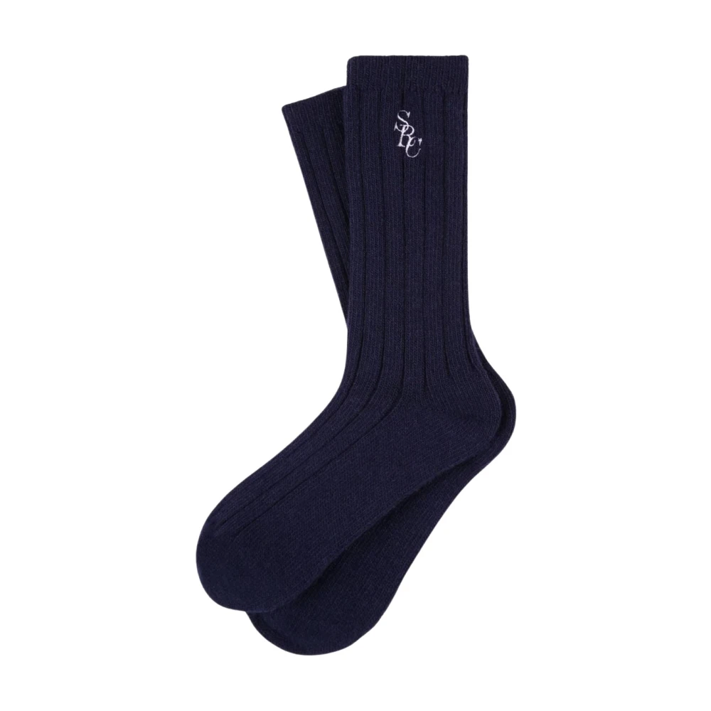 Sporty & Rich Blå Ribbade Strumpor Med Broderad Logga