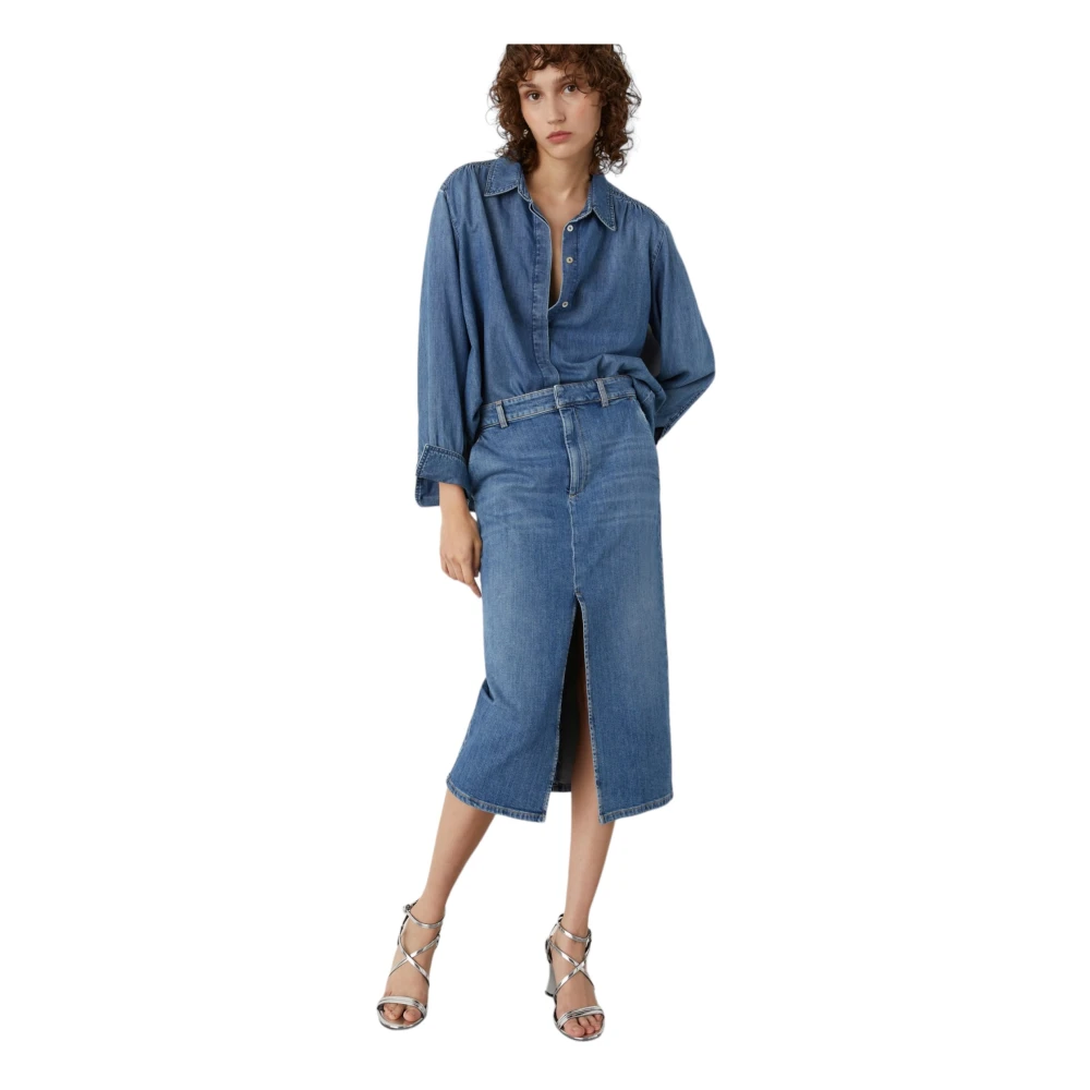 Marella Denim Midi Rok Cast Blue Jeans Blue Dames