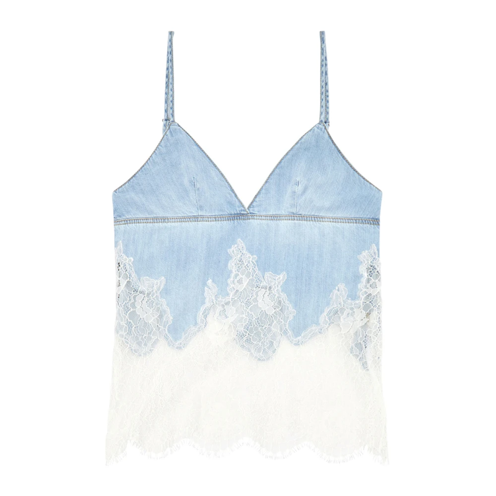 Diesel Strappy top in denim and lace Blue Dames