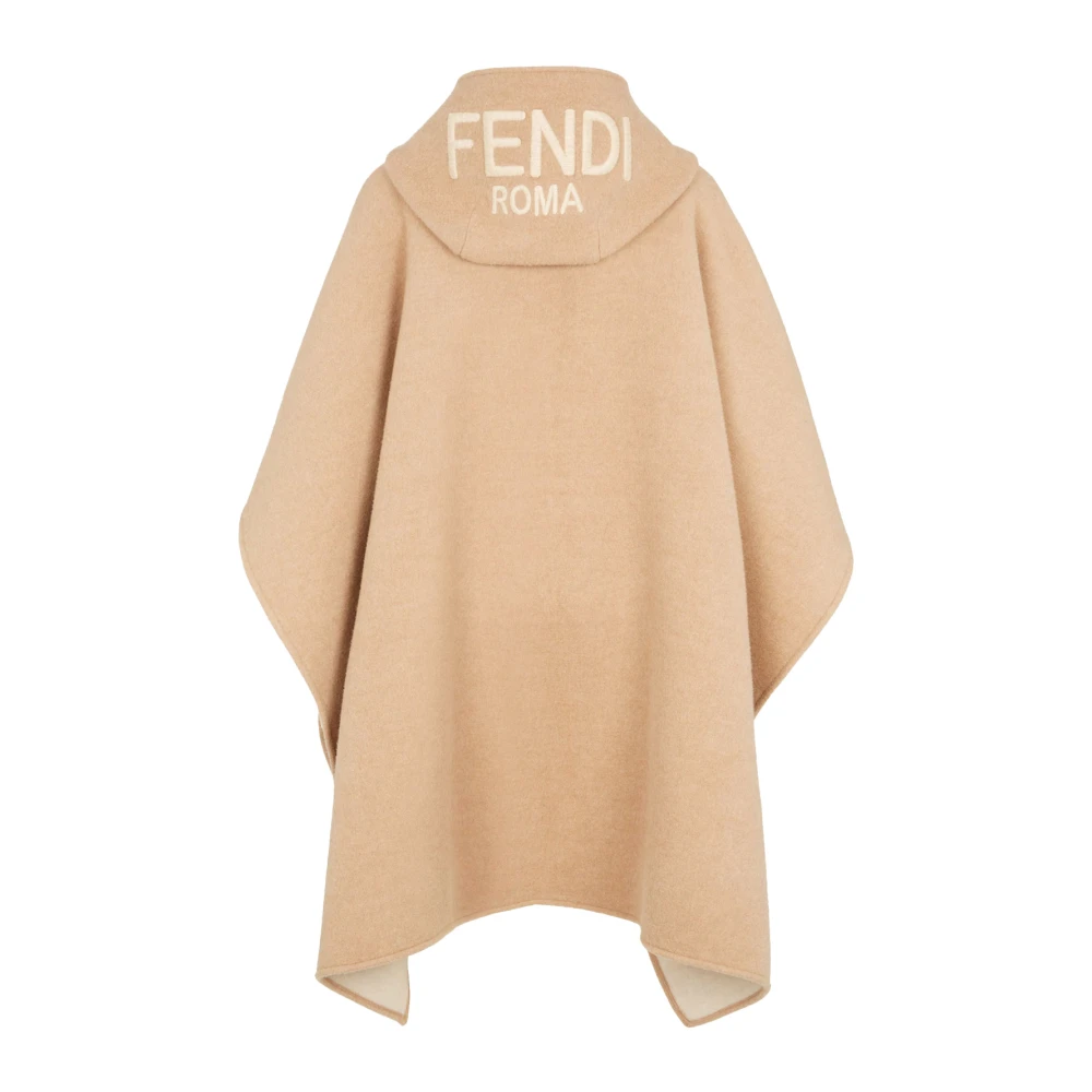 Fendi Wol Kasjmier Poncho met Leren Details Beige Dames