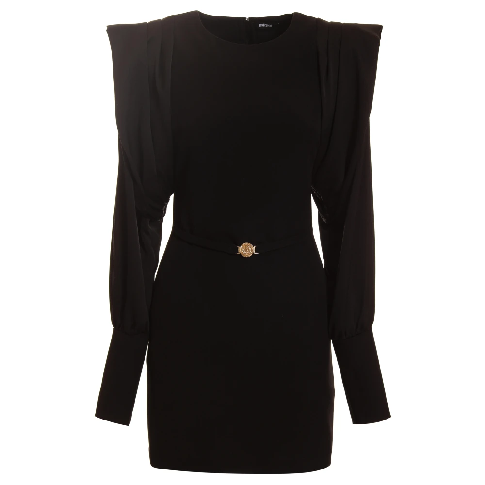 Just Cavalli Korte Zwarte Jurk met Wijde Mouwen en Vierkante Schouders Black Dames