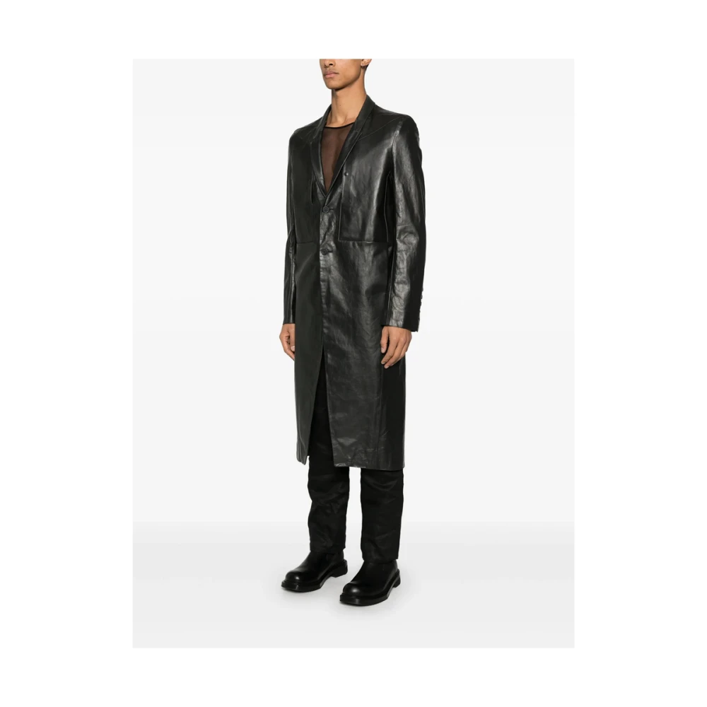 Rick Owens Zwarte Geknoopte Jas met Schoudervullingen Black Heren