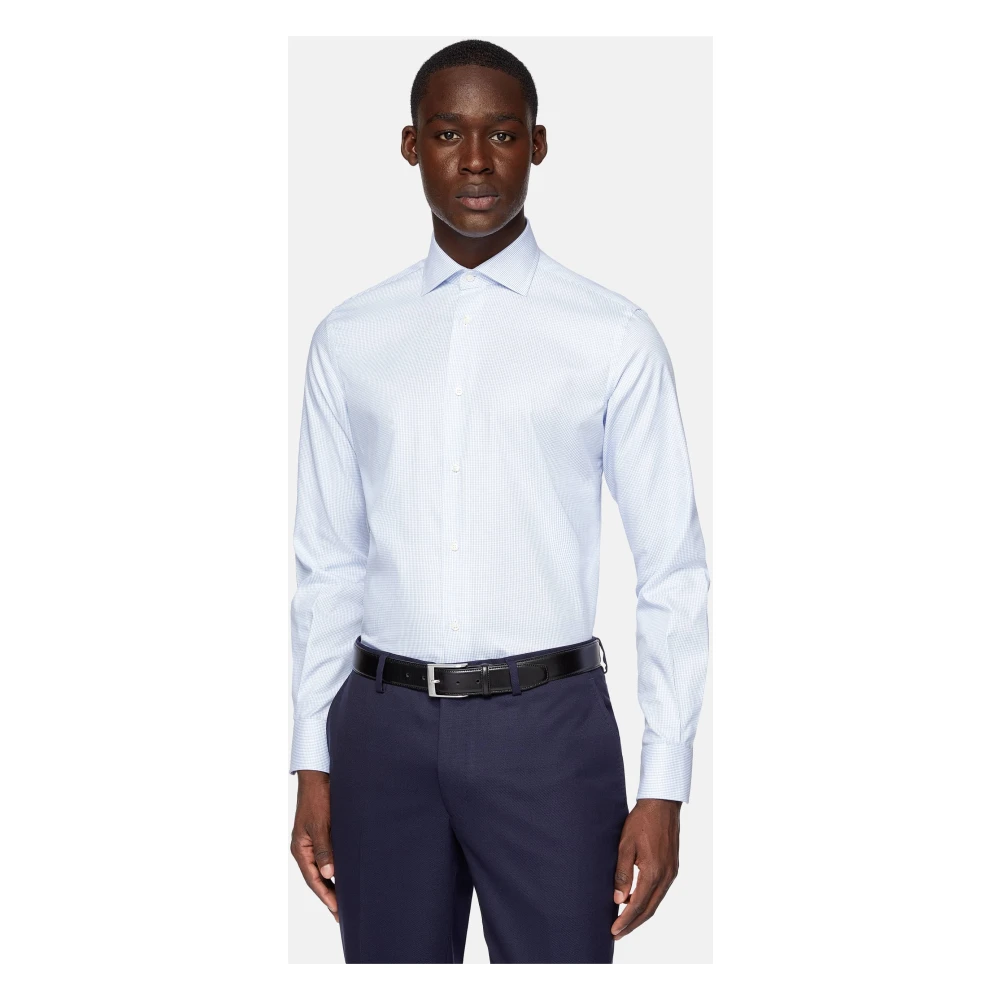 Boggi Milano Twill Checjk Windsor Kraag Overhemd Regular Fit Blue Heren