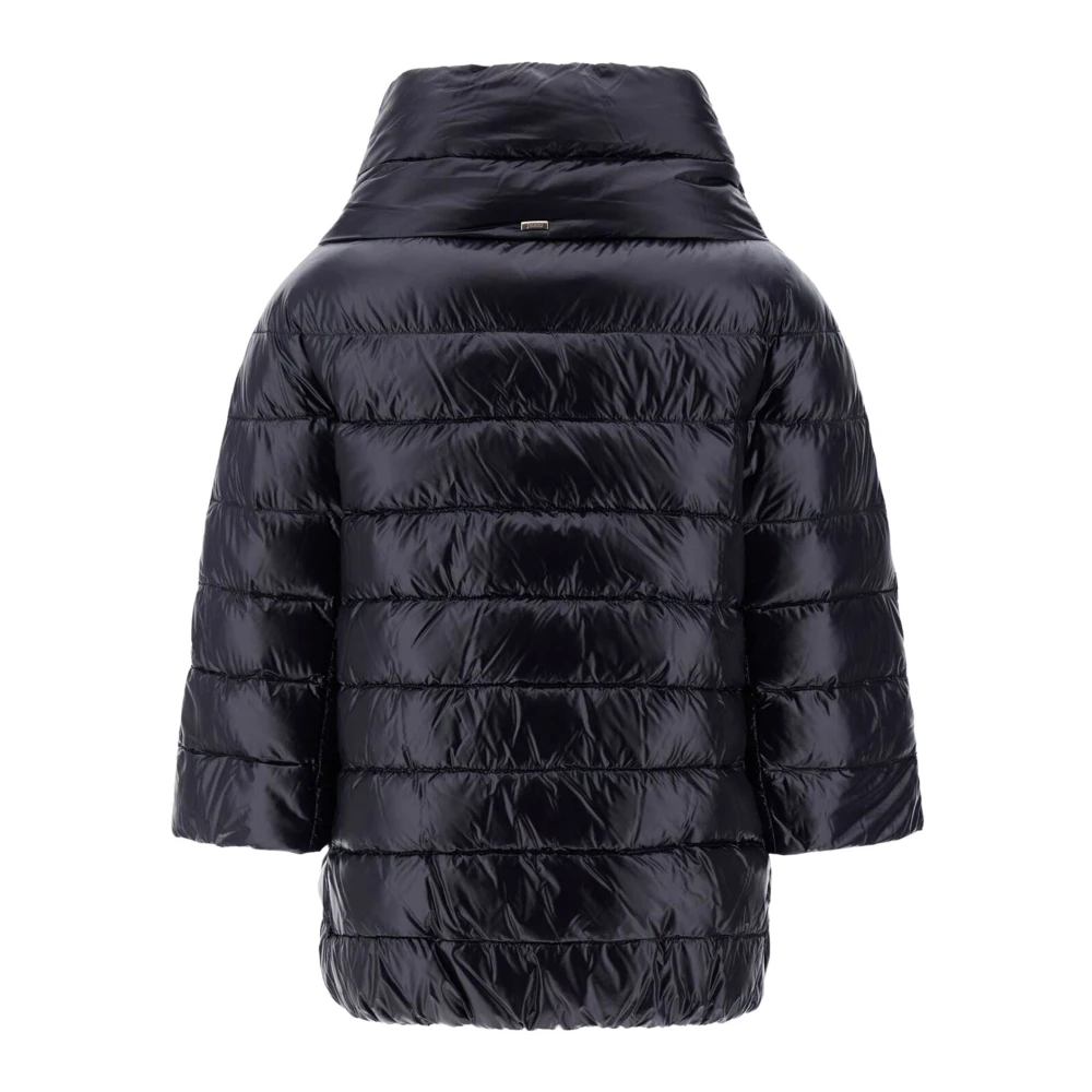 Herno Zwarte Nylon Cape met Trechterhals Black Dames