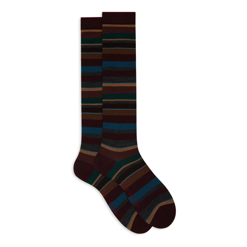 Gallo Lange bordeauxrode sokken voor heren met veelkleurige strepen Multicolor Heren