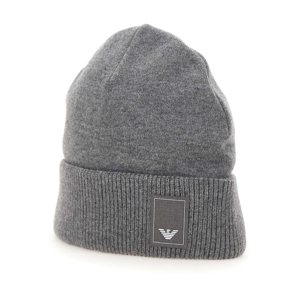 Emporio Armani Gebreide Logo Patch Grijze Hoeden Gray Heren