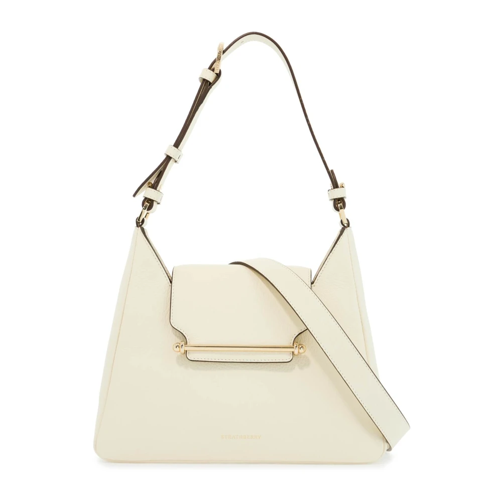 Strathberry Vanilla Kalfsleren Schoudertas met Strakke Lijnen Beige Dames