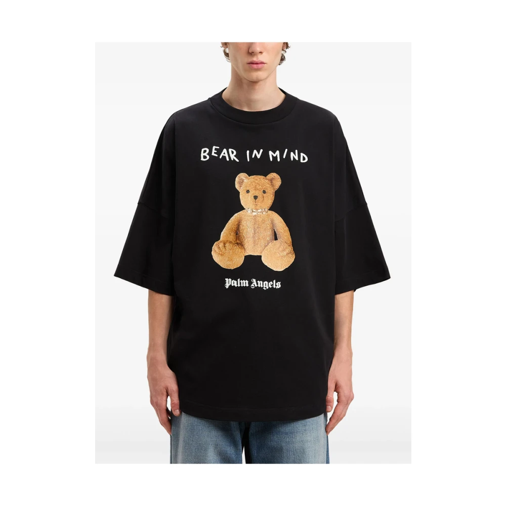 Palm Angels Zwarte Teddybeer Logo Print T-shirt Black Heren