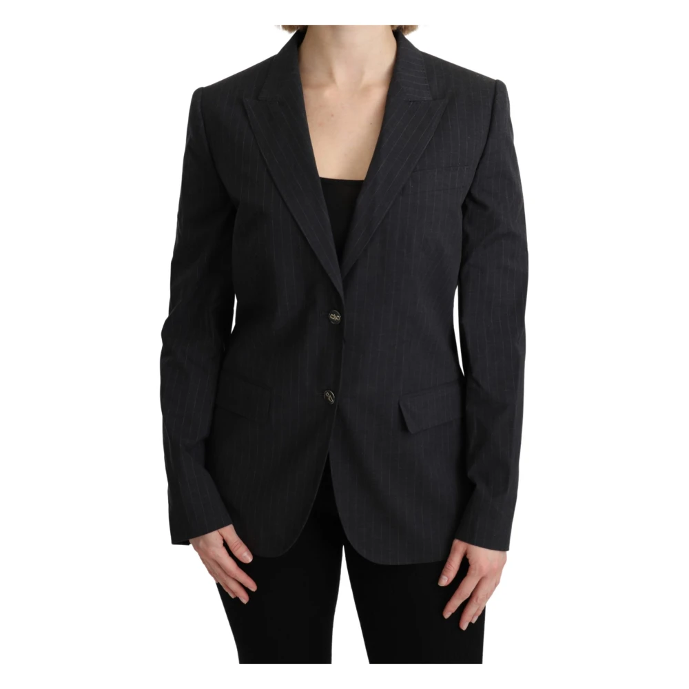 Dolce & Gabbana Women's Gray Blazers, L, Striped Buttoned Blazer