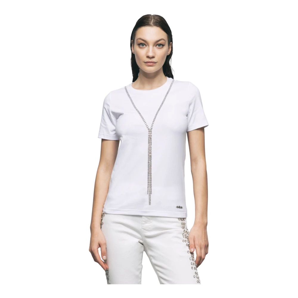 Gaëlle Paris Dam bomull T-shirt med strass-accessoar White, Dam