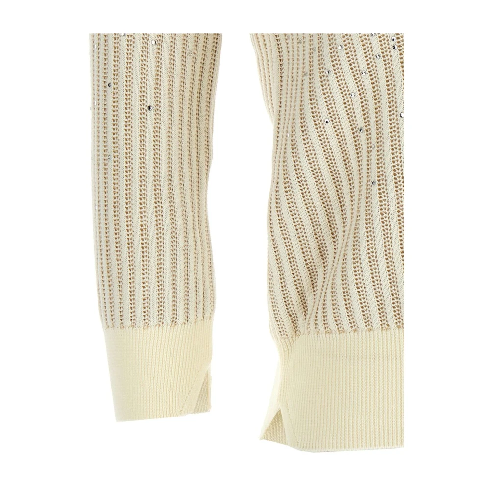 Ermanno Scervino Sweater met Rhinestone V-hals Beige Dames