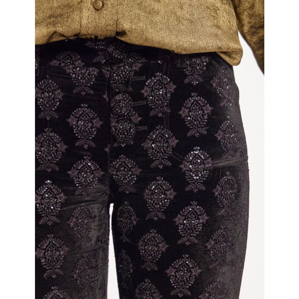 Ines De La Fressange Paris Zwarte Fluwelen Geborduurde Flare Broek Black Dames