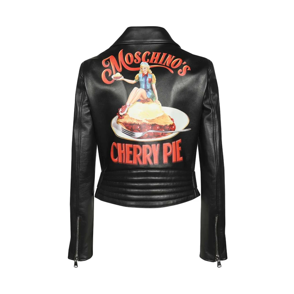 Moschino Lapel Kraag Leren Jas Black Dames