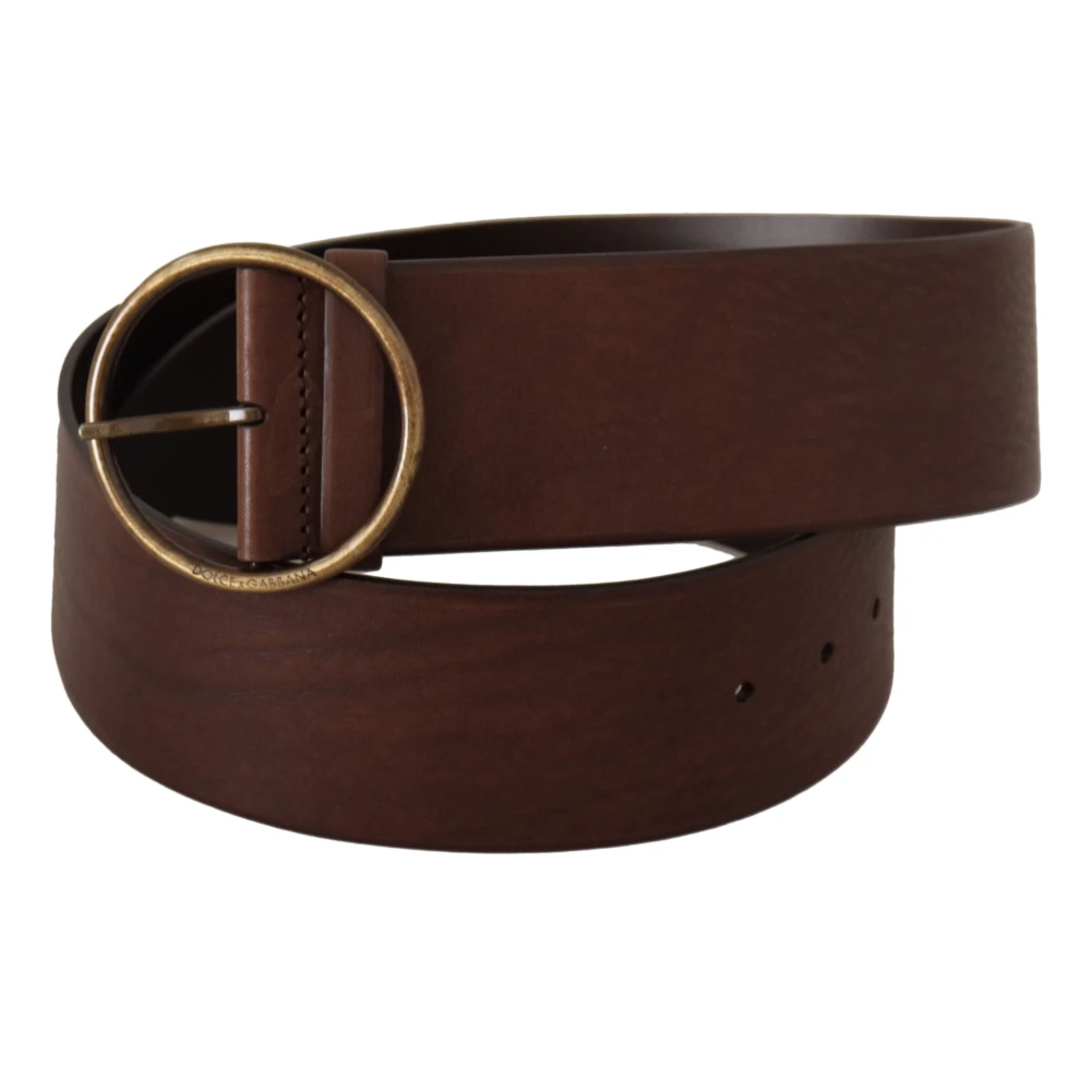 Dolce & Gabbana Elegante Bruin Leren Riem met Gegraveerde Gesp Brown Dames