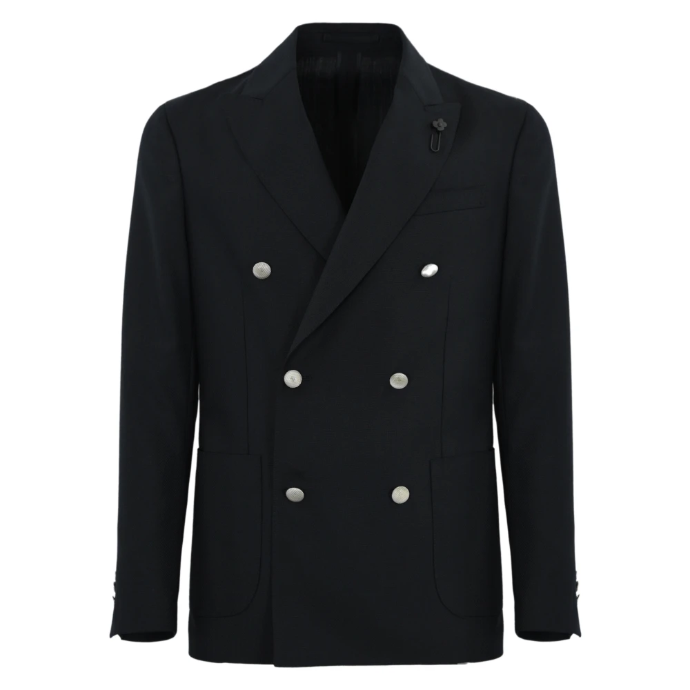 Lardini Blauwe Wol Damesjas met Dubbele Knopenrij Blue Heren