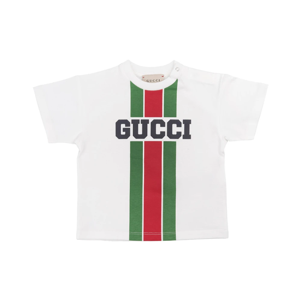 Gucci Barn Vit T-shirt med Webbdetalj White, Unisex