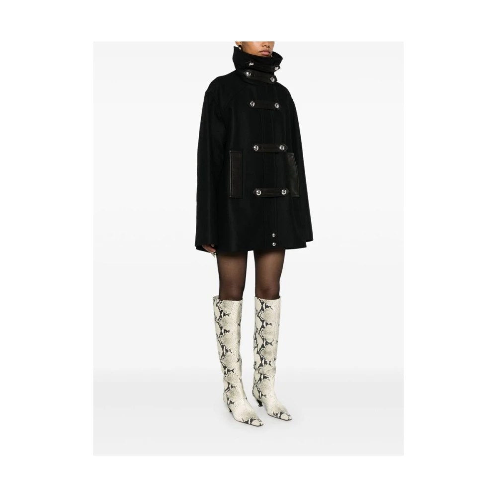 Khaite Zwarte Wollen Blend Leren Trim Jas Black Dames