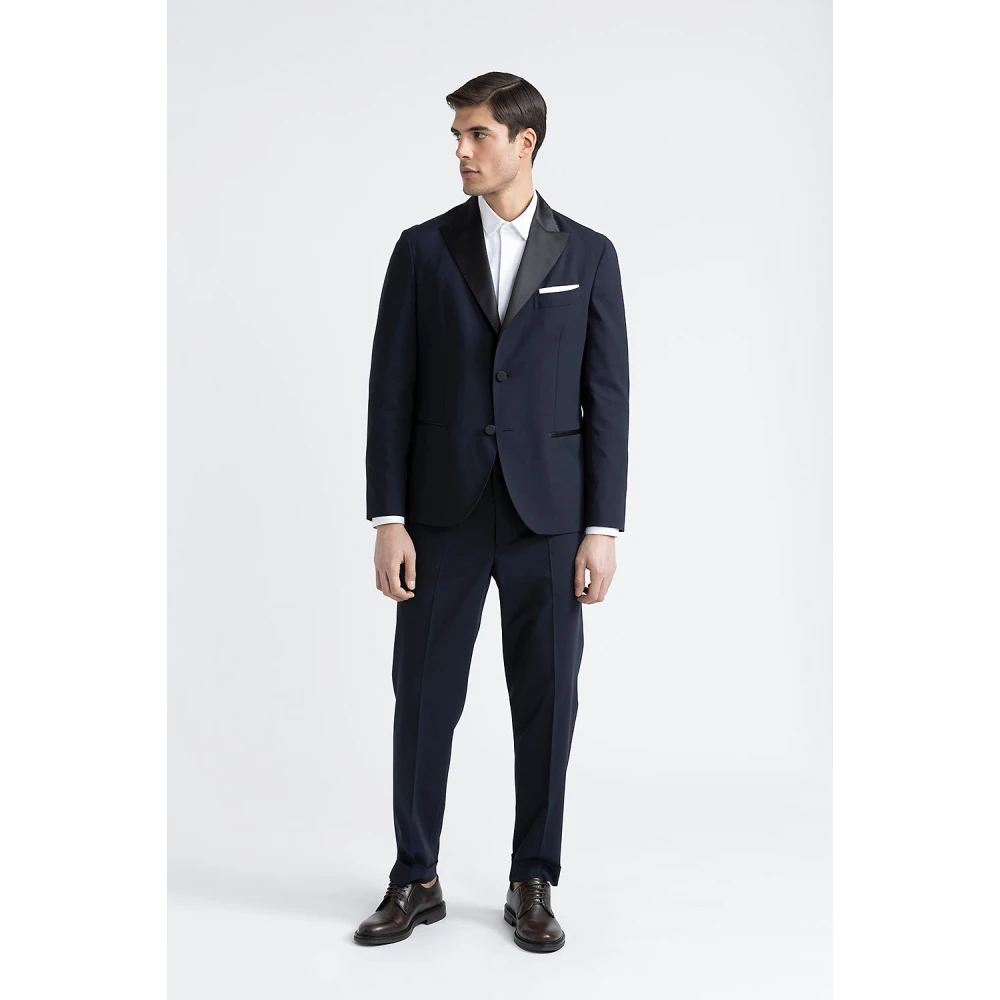 PESERICO Wol en zijde satijnen klassieke broek Blue Heren