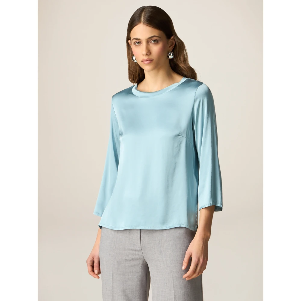 Oltre Satin blouse met driekwartmouwen Blue Dames
