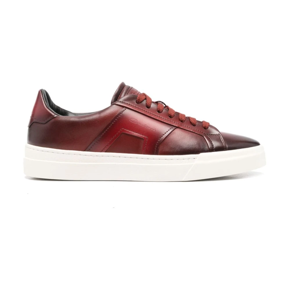 Santoni Burgundy Kalvläder Sneakers Red, Herr