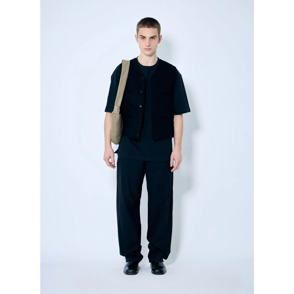 Lemaire Katoenen Weefsel V-hals Vest Black Heren