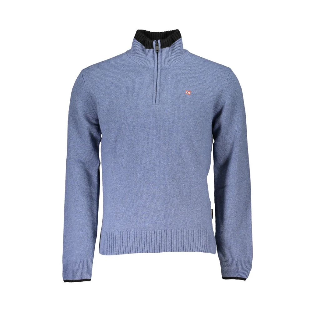 Napapijri Blauwe Halve Rits Trui met Contrasterende Details Blue Heren