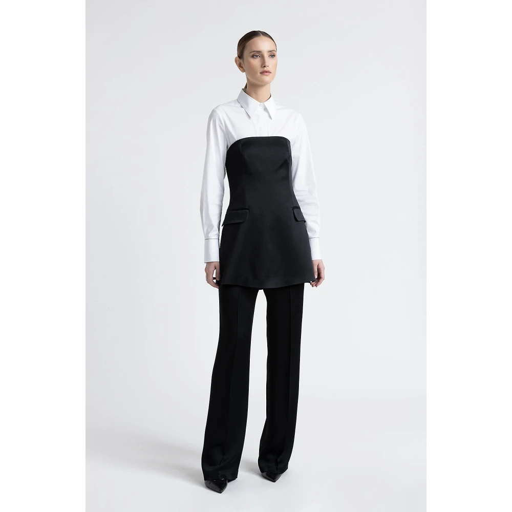PESERICO Rechte satijnen broek Black Dames