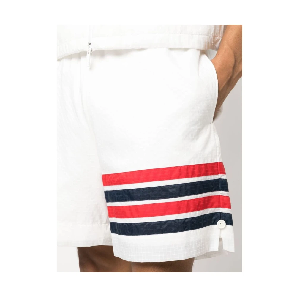 Thom Browne 4-Bar Stripe Ripstop Shorts White Heren