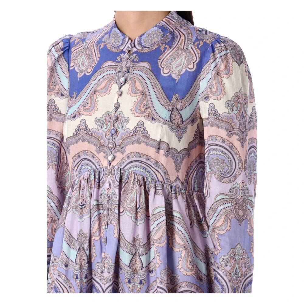 Zimmermann Paarse Paisley Mini Jurk Multicolor Dames