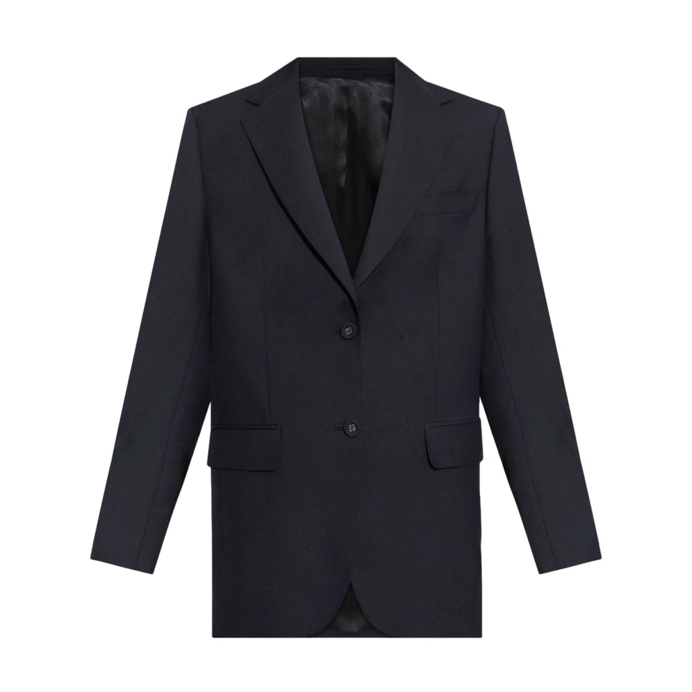 Officine Générale Blauwe Wollen Jas Knoopsluiting Blue Dames