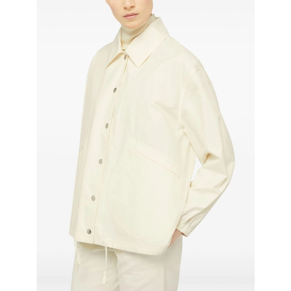Jil Sander Beige Katoenen Jas Logo Print Beige Dames