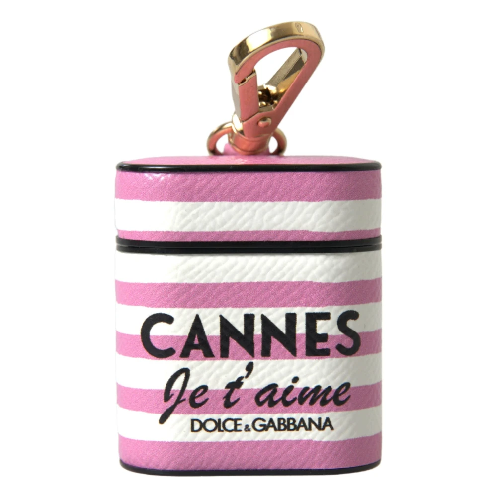 Dolce & Gabbana Roze Gestreepte Leren Logo Airpod Hoesje Pink Dames