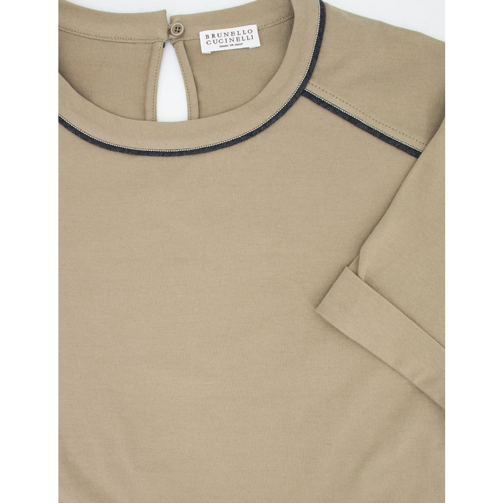 BRUNELLO CUCINELLI Sportief Katoenen T-shirt met Moniline Profielen Beige Dames