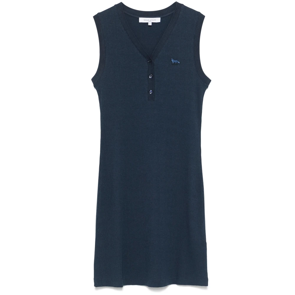 Maison Kitsuné Pruisisch Blauwe V-hals Mouwloze Jurk Blue Dames