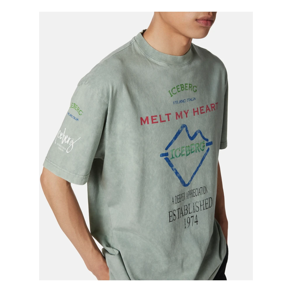 Iceberg Relaxed fit mintgroene katoenen jersey T-shirt Green Heren