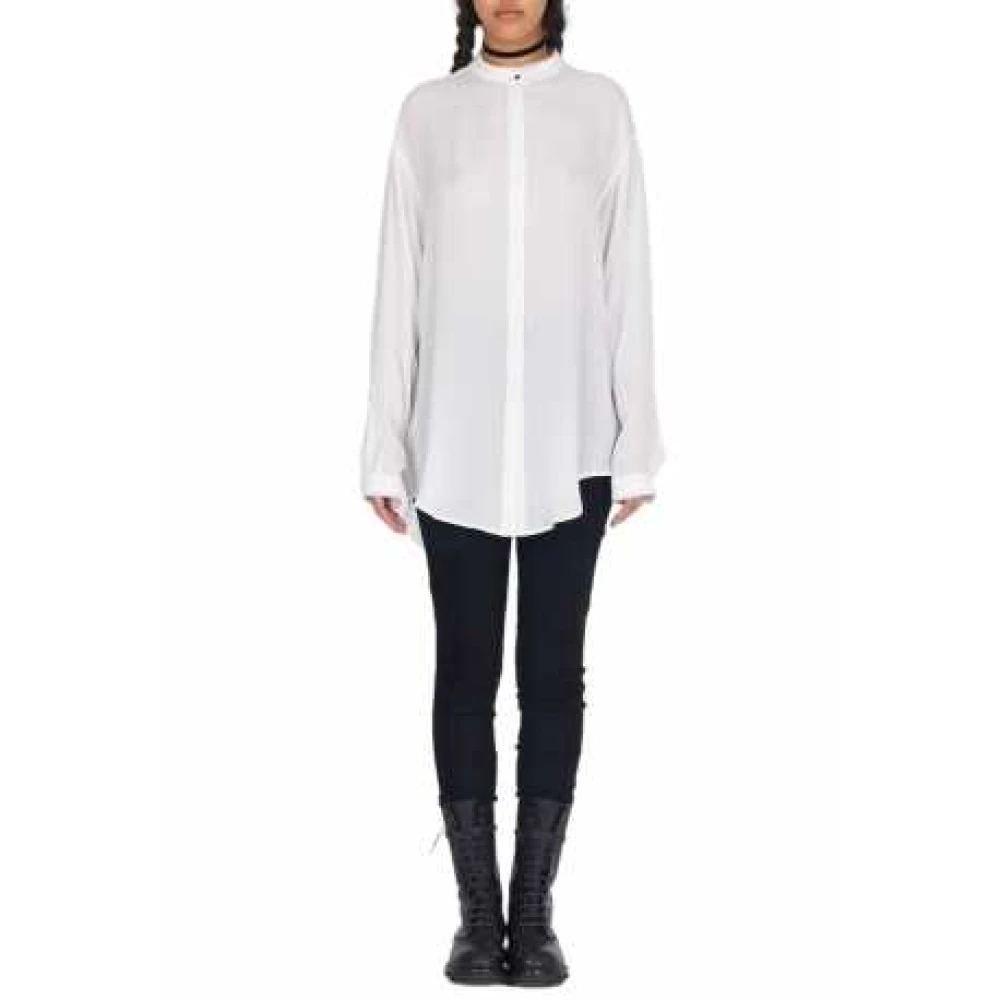 Isabel Benenato Witte Lange Shirt met Zwarte Libelle Borduurwerk White Dames
