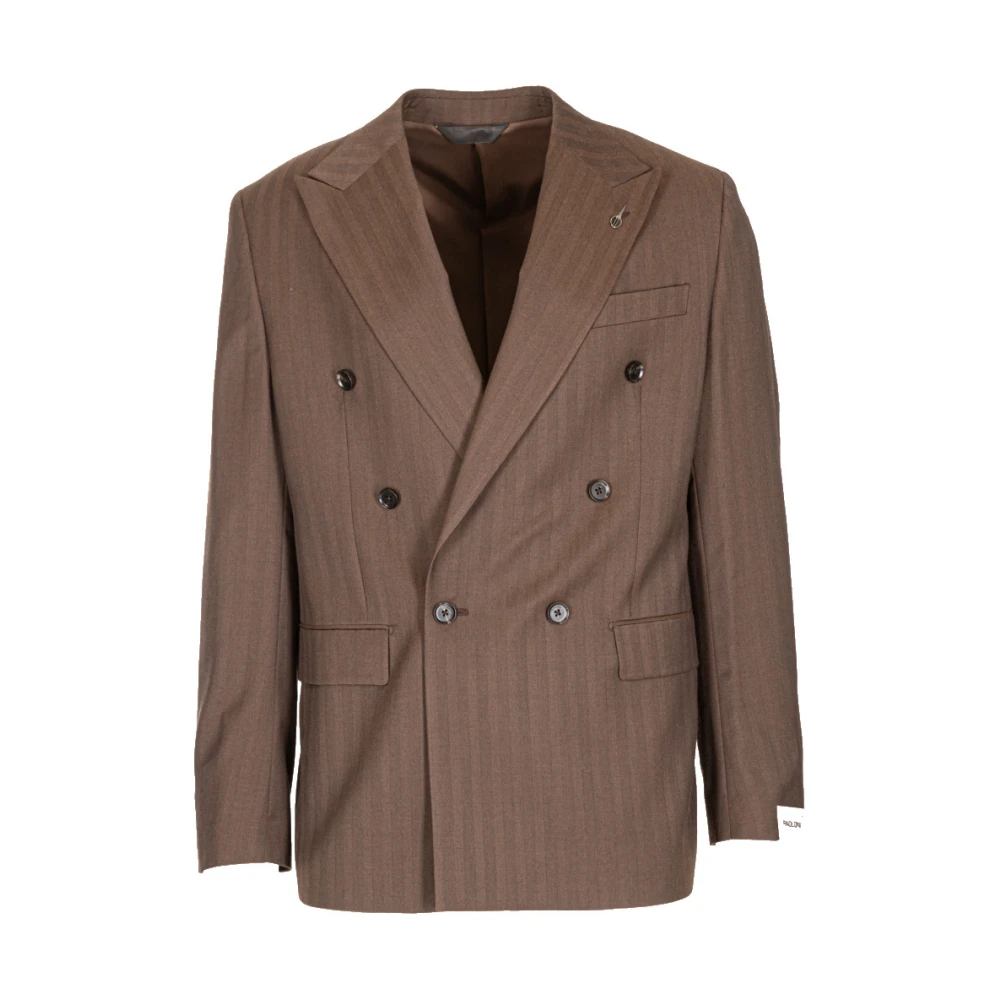 Paoloni Double Breasted Suits Brown Heren