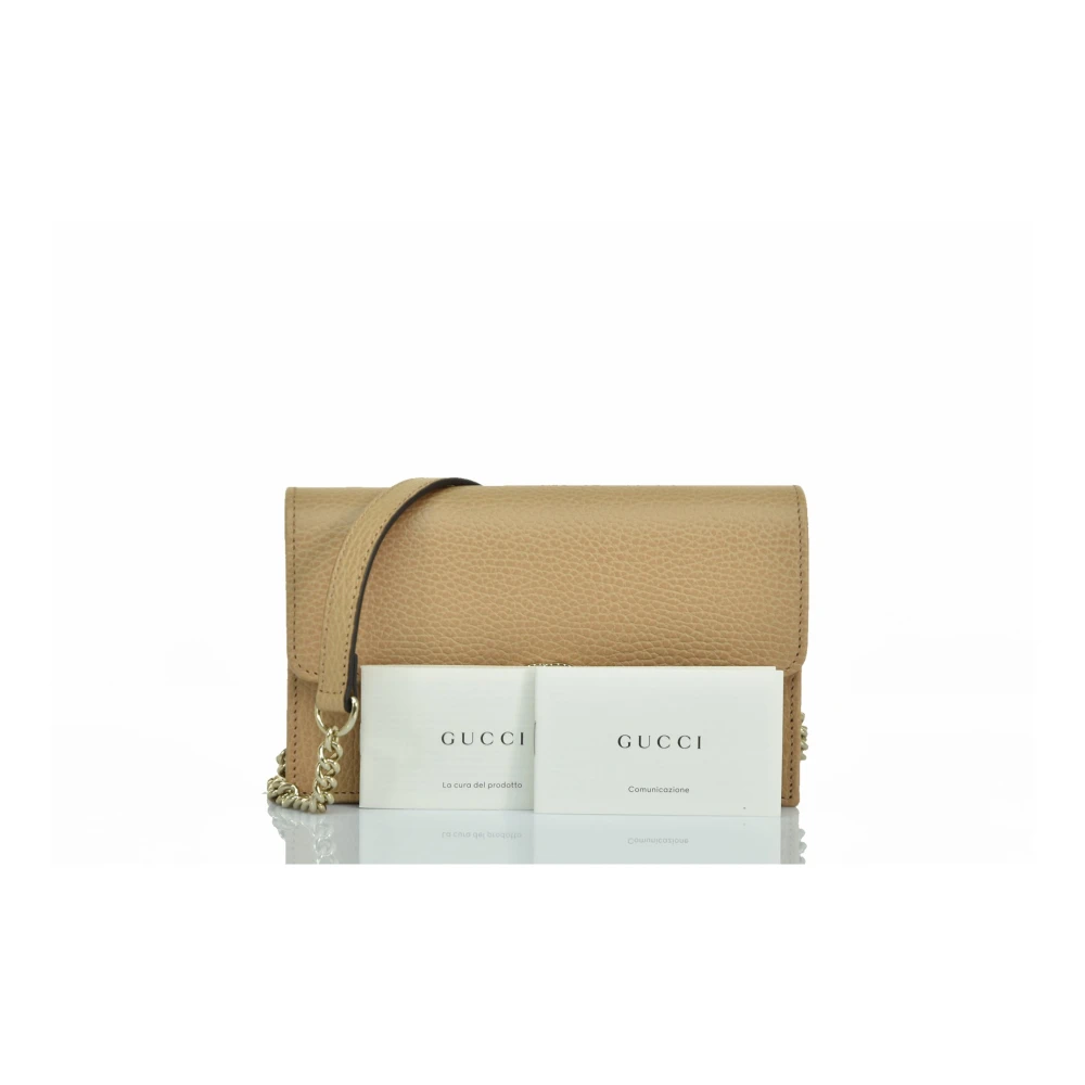 Gucci Interlocking Pebbled Leather Crossbody Tas Beige Dames