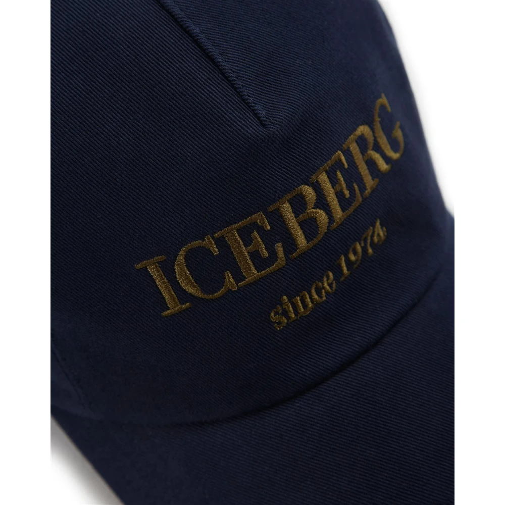 Iceberg Baseballpet in nachtblauwe katoenen gabardine met geborduurd logo Blue Heren