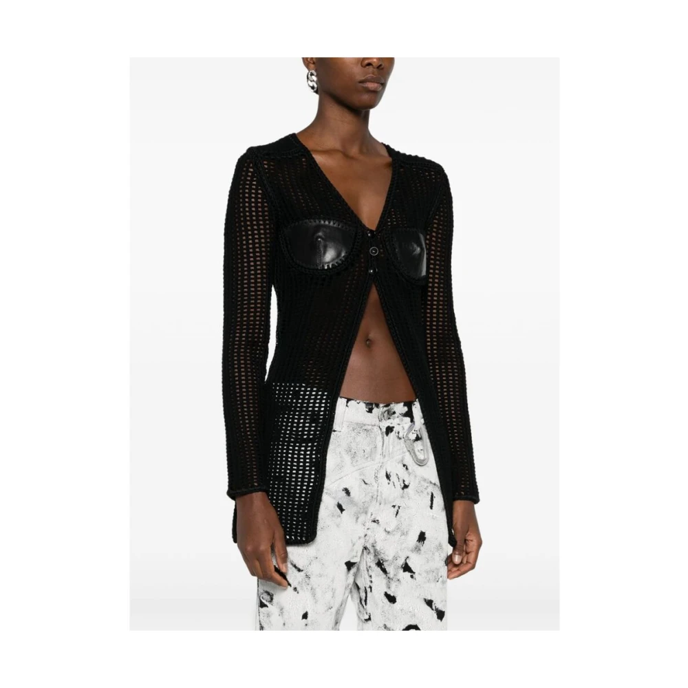 alexander wang Zwarte Gebreide V-hals Lederen Bustier Sweater Black Dames