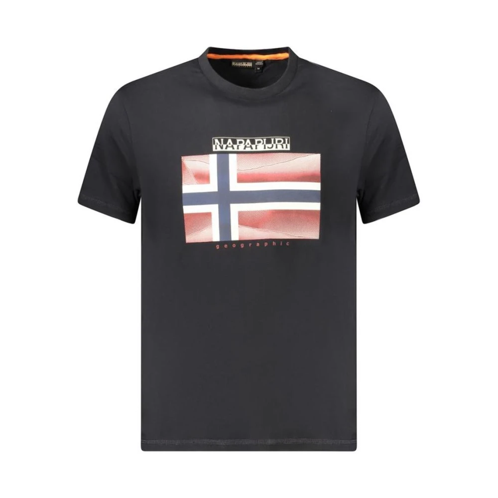 Napapijri Men's Black T-Shirts, S, Cotton Crew Neck T-Shirt
