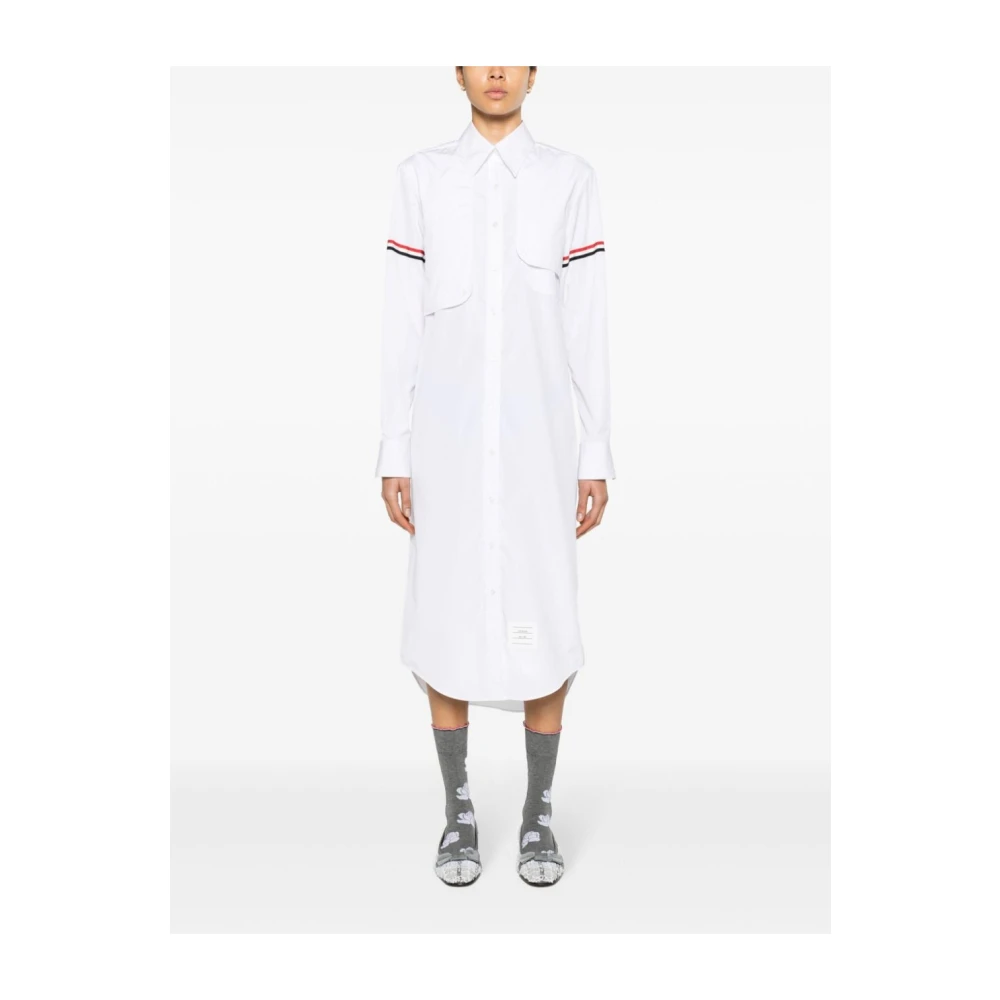 Thom Browne Witte Katoenen Jurk met RWB Streep White Dames