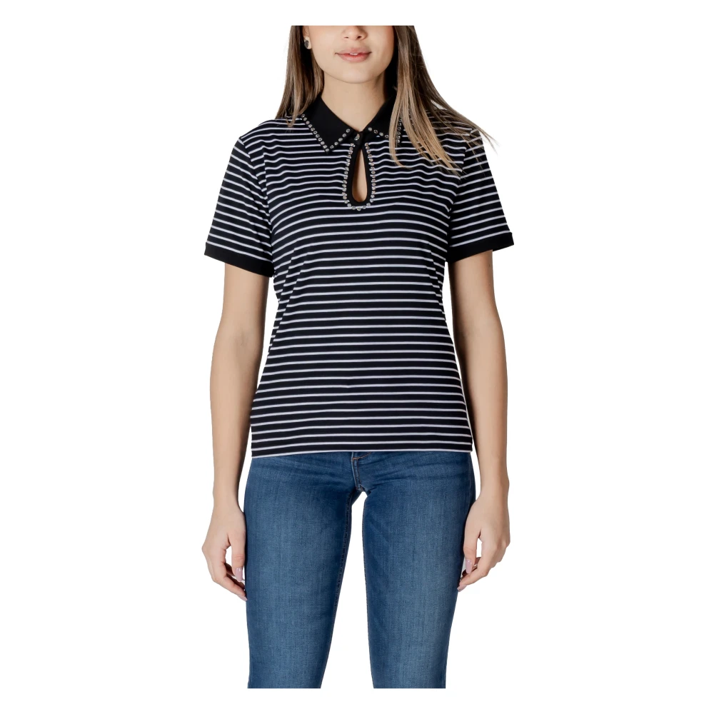 Liu Jo Gestreept poloshirt met knoopsluiting Black Dames