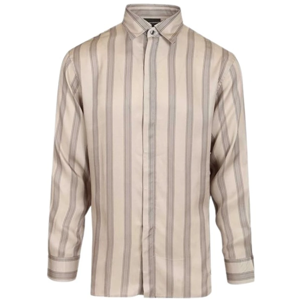Emporio Armani Men's Beige Casual Shirts, L, All-Over Printed Shirt