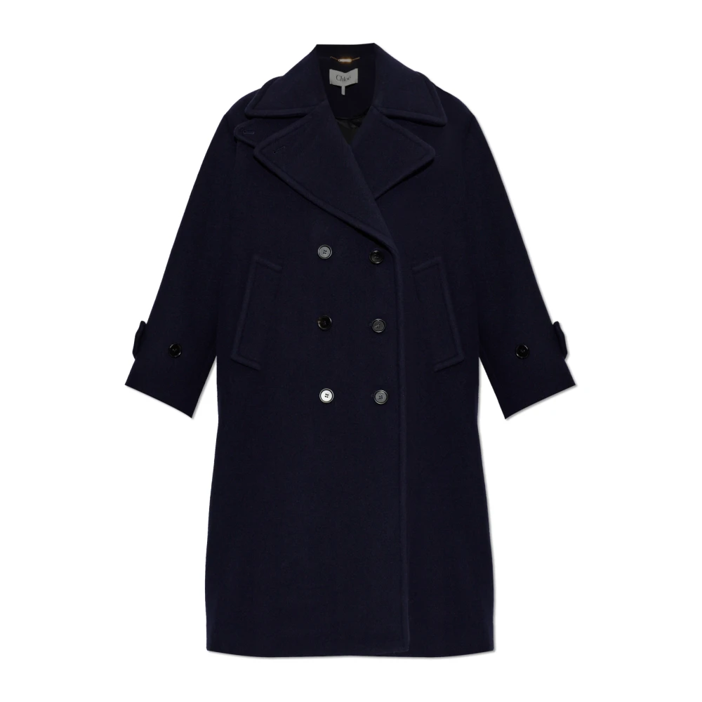 Chloé Double-Breasted Wool Coat - Female - Double-Breasted Coats - Blue - S - Coats
