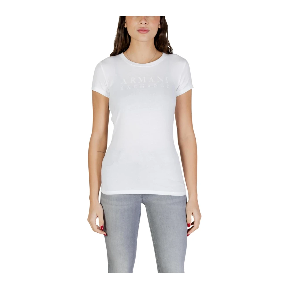 Armani Exchange Printed Short Sleeve Round Neck T-Shirt - Female - T-Shirts - White - M - Tops